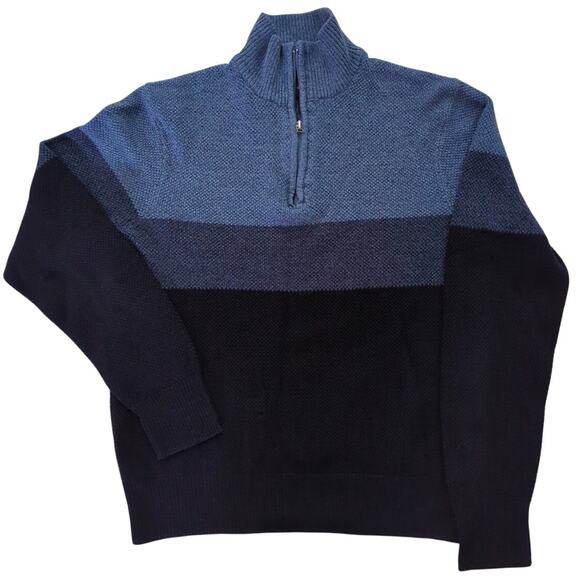 DOCKERS Blue Ombre Striped Lightweight Qtr Zip Pullover Knit Sweater Men's Siz S - Picture 1 of 5